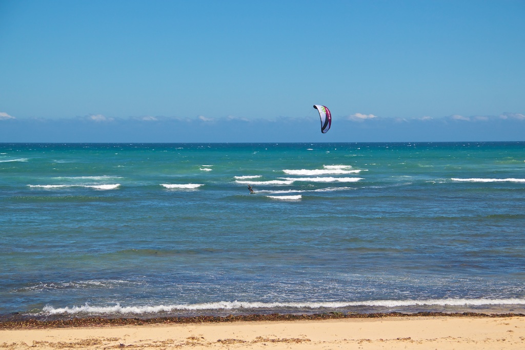 Kiteboarding Cannon Rocks Flat section upfront with reef at the back