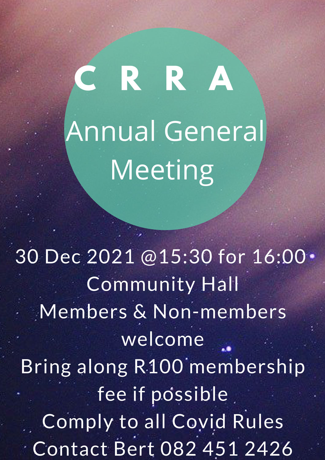 CRRA-AGM-2021 Cannon Rocks Rate Payers Association general meeting announcement poster with writing