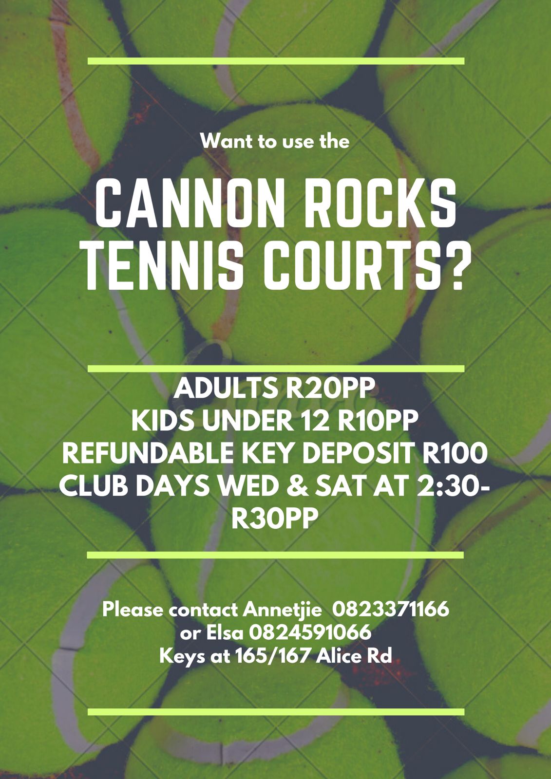 Tennis courts usage poster with prices