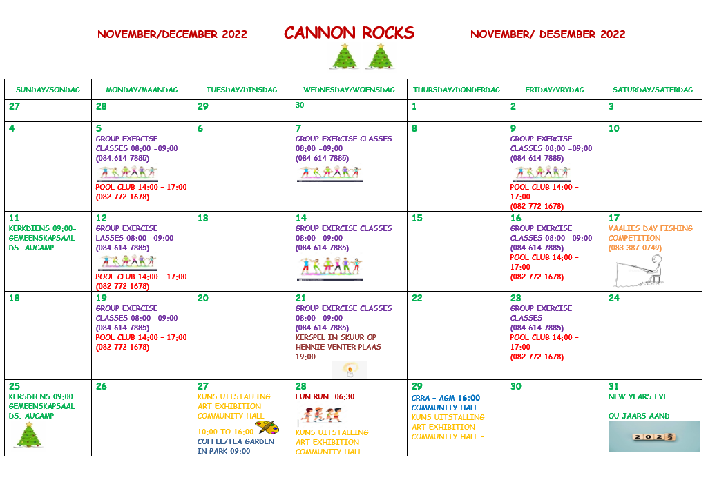 Calendar blocks for December 2022